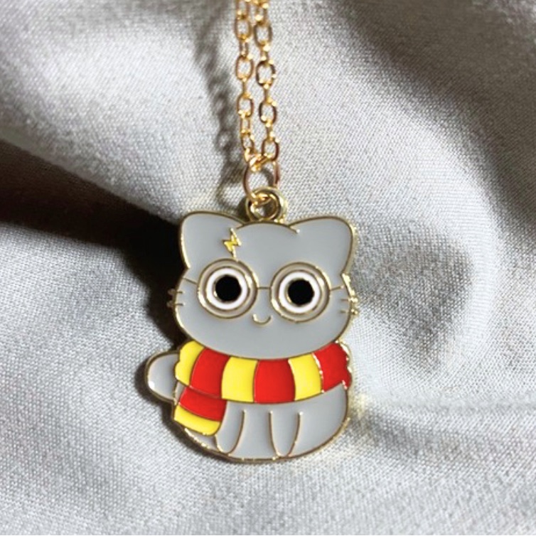 Necklace Harry Potter Gray Cat Gryffindor Scarf Glasses Lightning Bolt Gold Tone 16$